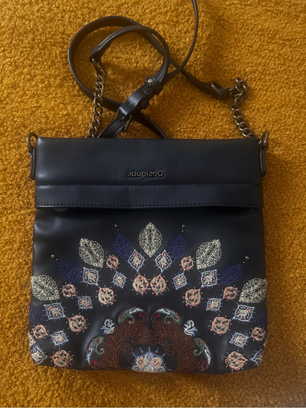 Desigual Navy Embroidered Floral Crossbody Bag